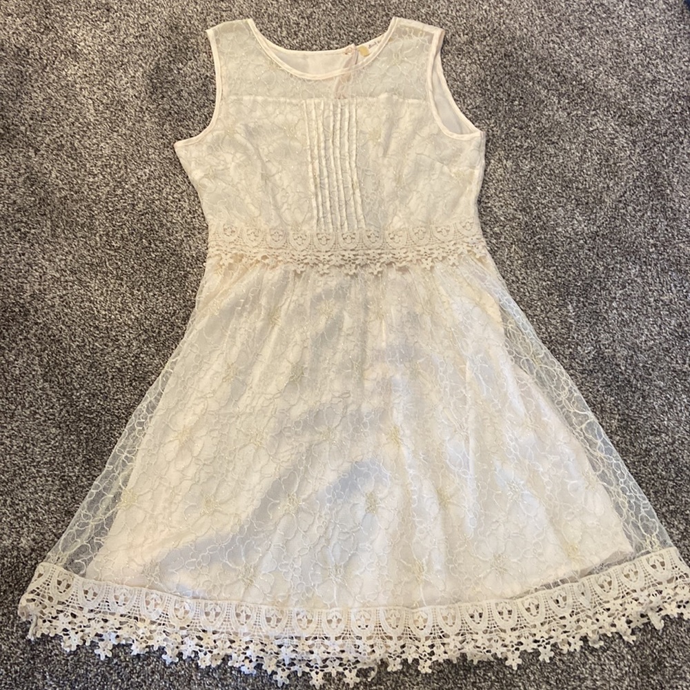 NWOT Altar’d State Shiny Lacy Crochet Open Back Sleeveless Dress in Sz Medium